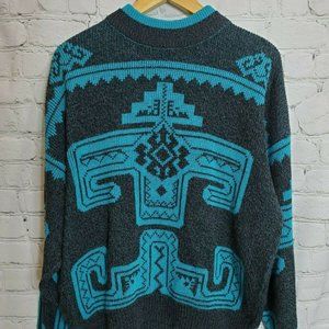 Vintage Permit Aztek Print Turquoise Sweater XL Exc Cond